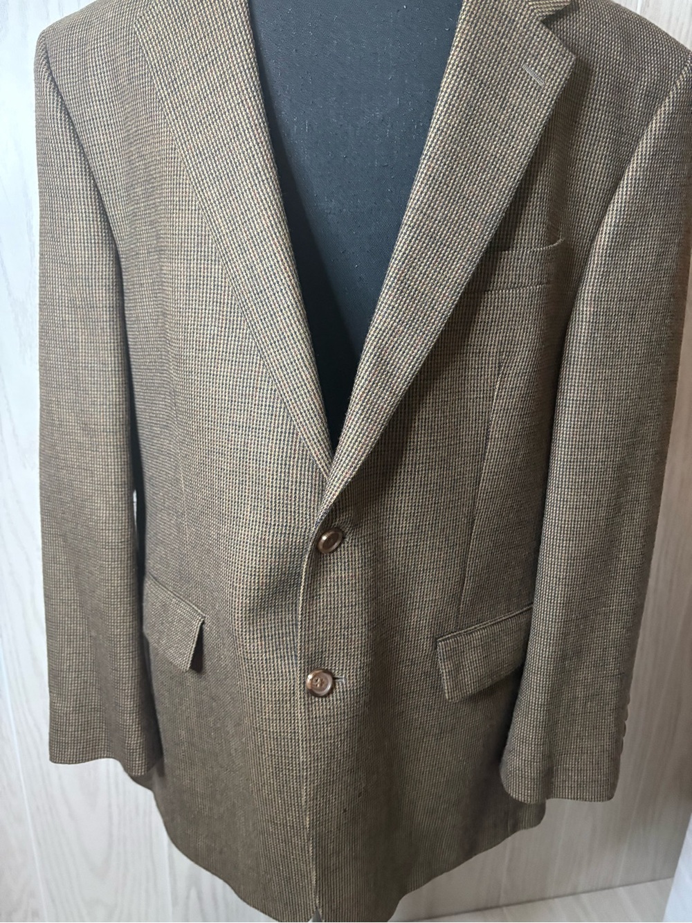 Lauren Ralph Lauren Mens Sport Coat Blazer Wool Houndstooth Brown Tan 44